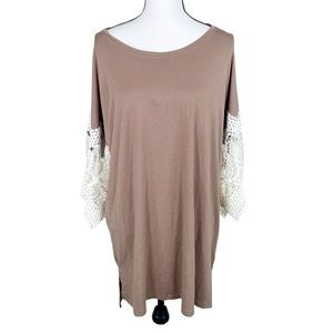 Umgee Light Brown Crochet Sleeve Dress